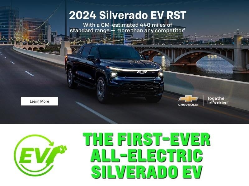 The image shows a 2024 Chevy Blazer EV. It's the first-ever all-electric Silverado EV
